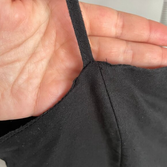 H&M Black Linen Cotton Blend Buttons Dress Midi Smocked, Women's Medium, Flaw - Picture 7 of 16